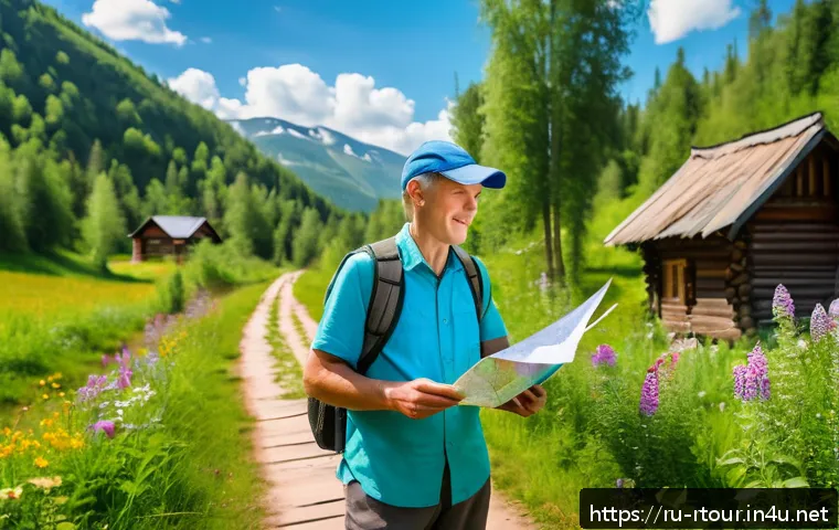 농촌관광기획사 자격증 시험 준비 노하우 - A rural tourist guide leading a small group through a picturesque Russian village in summer, wearing...